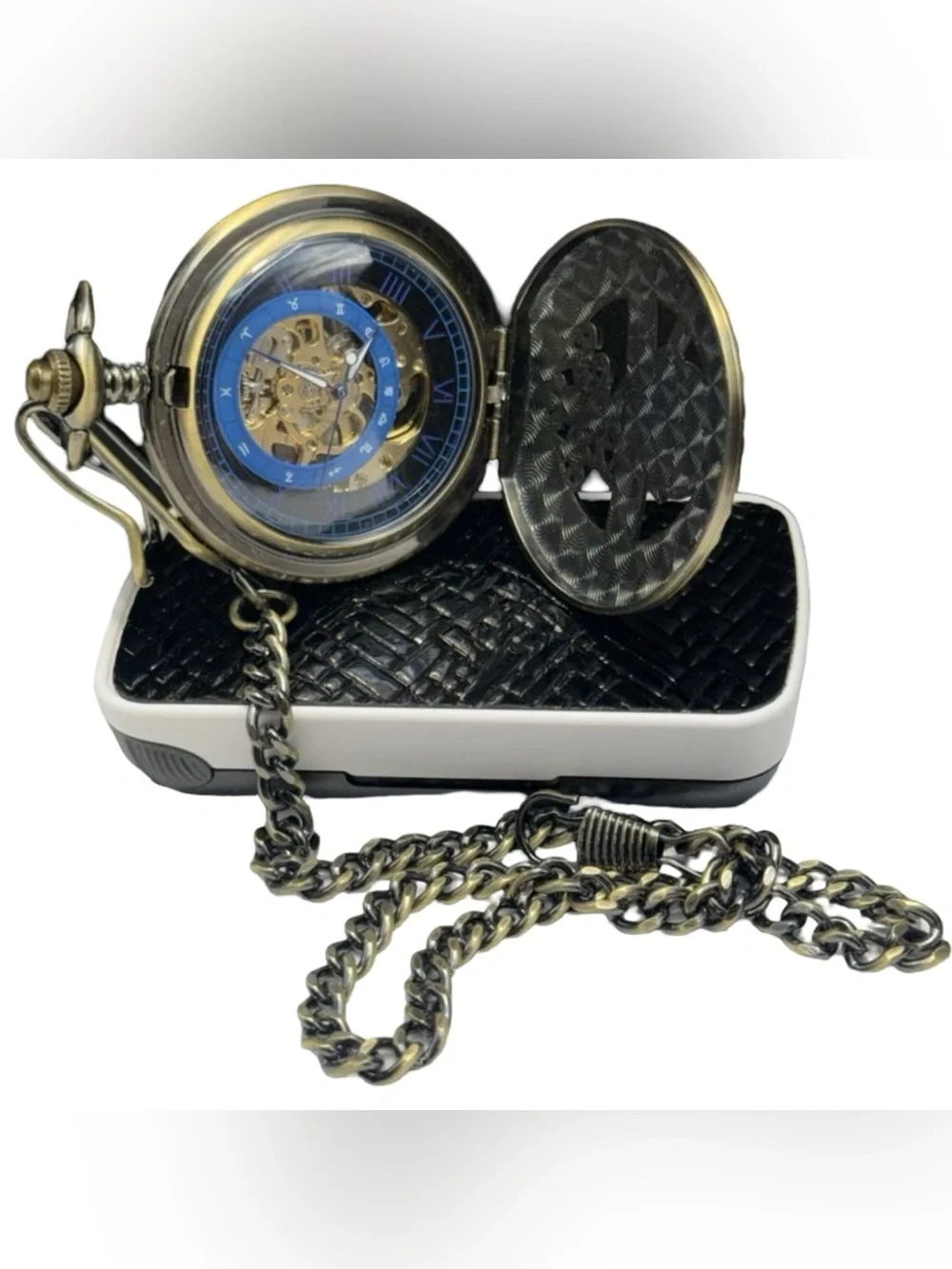 Men's Pocket Watch Treeweto Mechanical  Sun & Moon Skeleton Steampunk Style